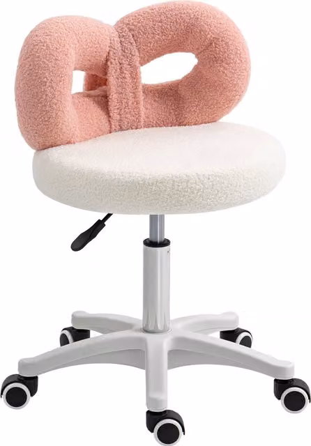 Sgabello girevole HOMCOM ad altezza regolabile con schienale ad arco in tessuto bouclé, Bianco e Rosa, L 50 cm x P 50 cm x H 63-77 cm