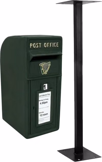Cassetta postale MonsteShop in ghisa stile britannico con piedistallo, colore verde, H: 57 cm, L: 37 cm, P: 24 cm