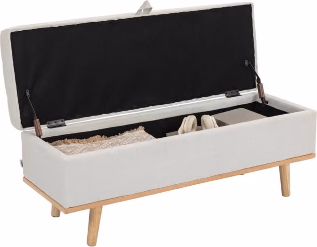 Panca Contenitore Imbottita Xylo in Tessuto Beige e Legno L: 118 cm, P: 42 cm, H: 45 cm