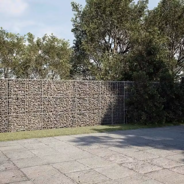 vidaXL Cesto Gabbione con Copertura in Ferro Zincato Grigio L: 1000 cm, P: 50 cm, H: 150 cm