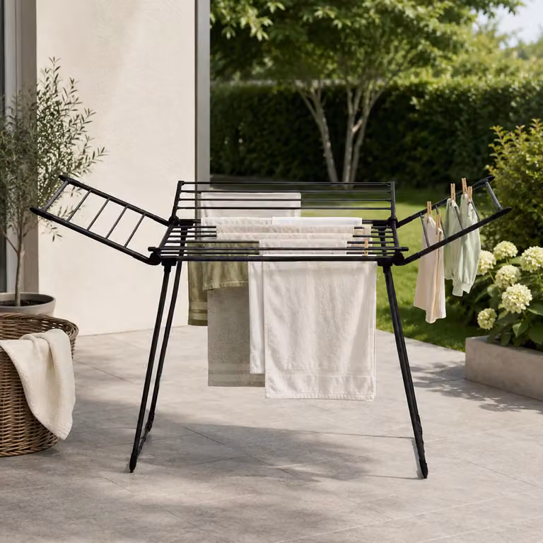 Stendibiancheria da pavimento Flex Grid 4 Vestiamo Casa, nero, con 21 metri di stenditura e bracci pieghevoli