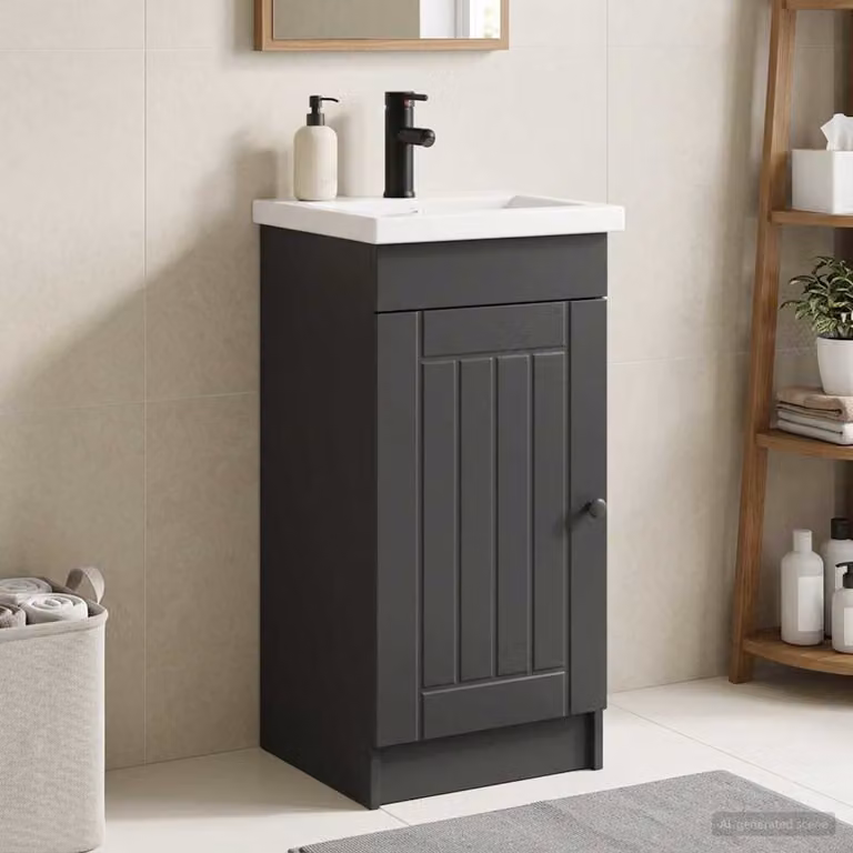 Mobile da bagno con lavabo vidaXL moderno in nero con ante a cerniera e ripiani interni L/P/H: 42 x 40 x 84,5 cm