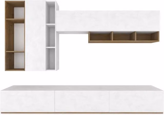 Composizione Armadio Sarmog per Soggiorno in Legno Noce Stelvio e Bianco Opaco L: 267 cm, P: 45 cm, H: 194 cm