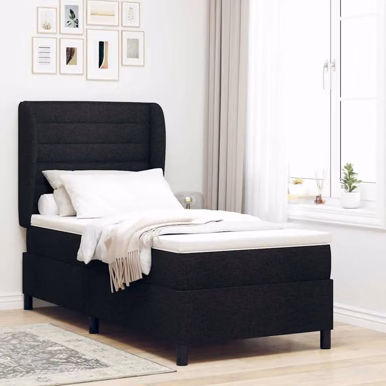 Letto a molle con materasso vidaXL in tessuto nero L/P: 90 x 190 cm