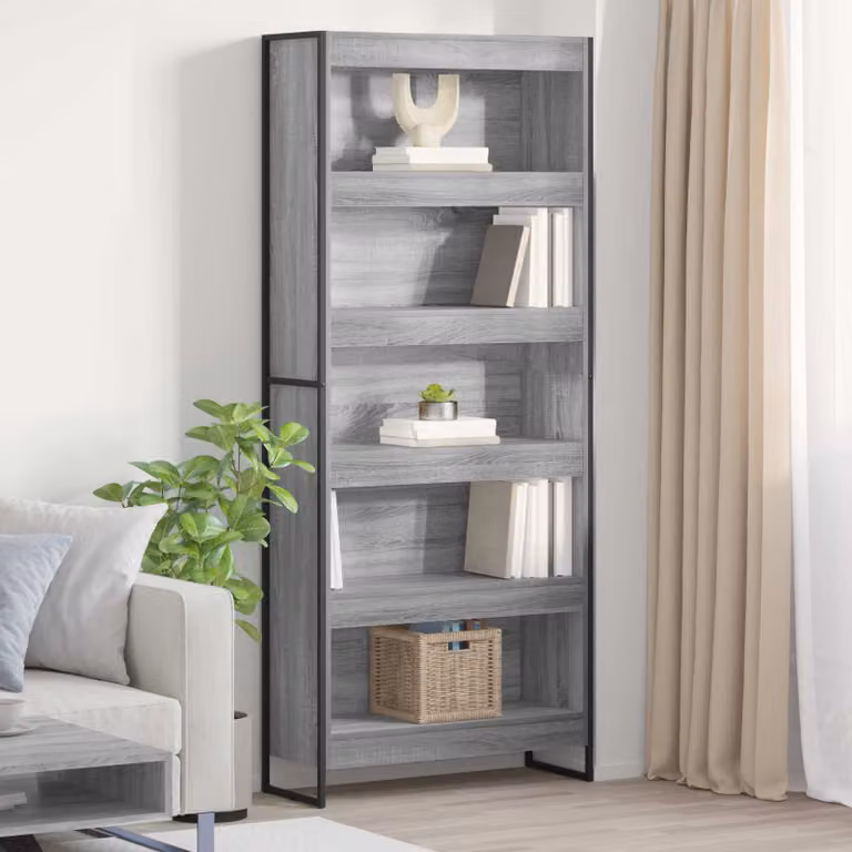 vidaXL Armadio per Libri in Stile Industrial Grigio con Pannello Posteriore L: 80 cm, P: 30 cm, H: 189,5 cm