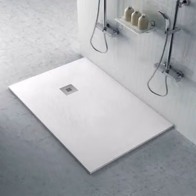 Piatto doccia rettangolare Karen INBAGNO in resina minerale bianco pietra, L: 110 cm, P: 70 cm, H: 3 cm, filo pavimento e antiscivolo
