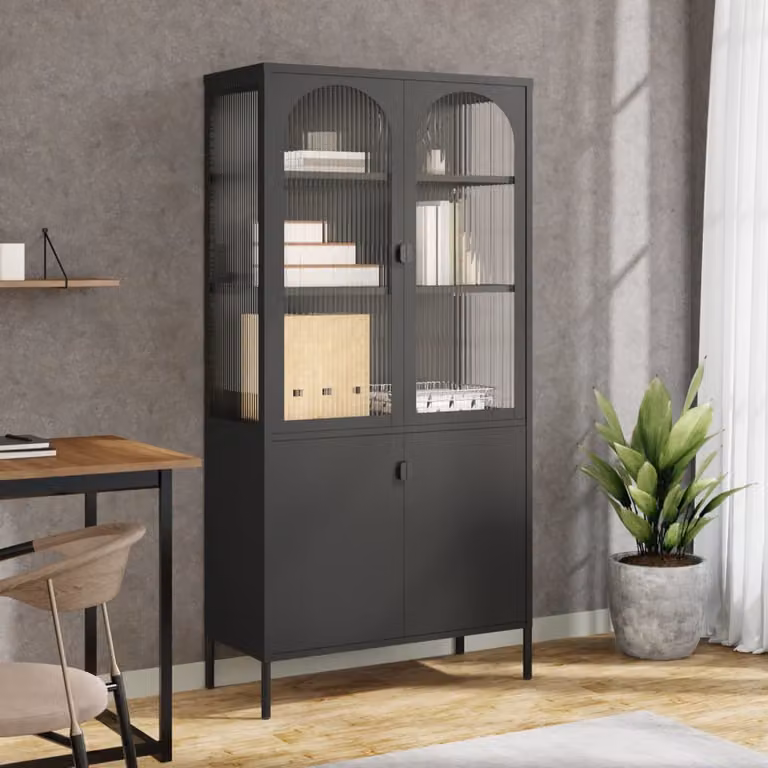 vidaXL Credenza Moderna Nera con Ante in Vetro e Struttura in Metallo L/P/H: 90 x 40 x 180 cm