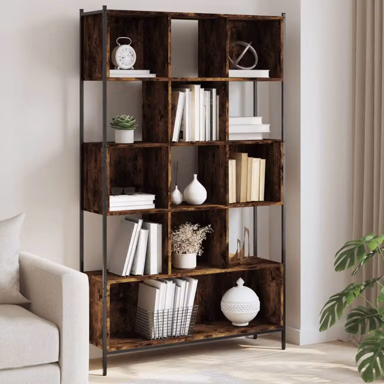 Libreria vidaXL in Legno e Metallo Rovere Fumo, Stile Industrial, L 102 cm x P 20 cm x H 172 cm