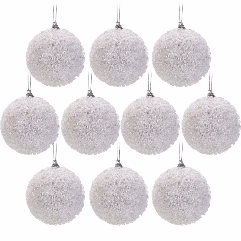 Set di 10 palline di Natale bianche Vestiamo Casa, diametro: 6 cm