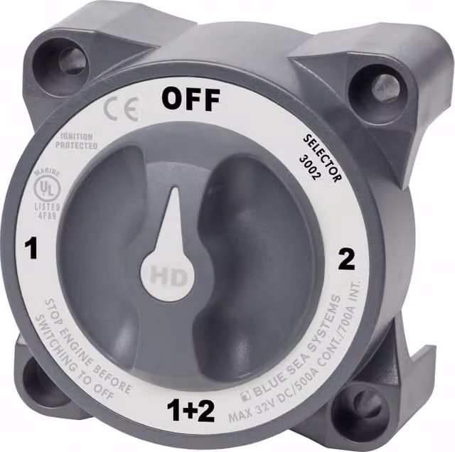 Deviatore 0-1-2-Both Serie HD in plastica per installazione a vista disponibile in blu o grigio