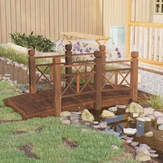 Ponte da giardino con ringhiere in legno massello di abete rosso marrone Videx L/P/H: 150 x 67 x 56 cm