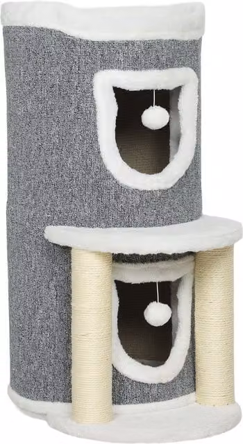 Albero Tiragraffi per Gatti PawHut con Casette, Lettino e Pali in Sisal, Grigio, Altezza: 76 cm