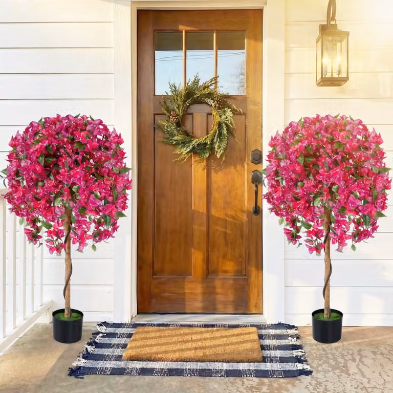 Albero di azalea artificiale Costway con tronco in legno e fiori rossi e rosa, Altezza: 135 cm