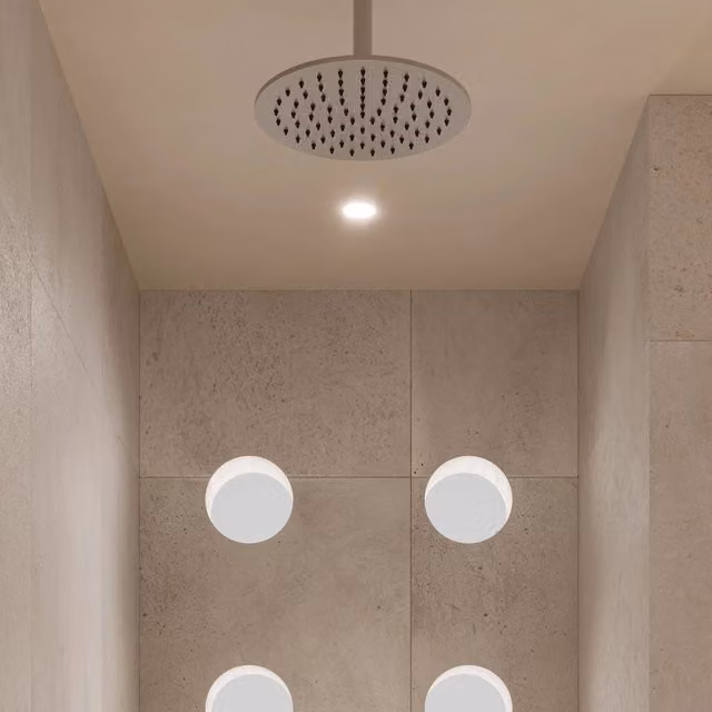 Soffione doccia rotondo SINED modello Levante in acciaio inox spazzolato, diametro: 25 cm