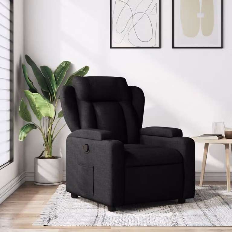 Poltrona reclinabile relax vidaXL in tessuto nero con braccioli e leva manuale