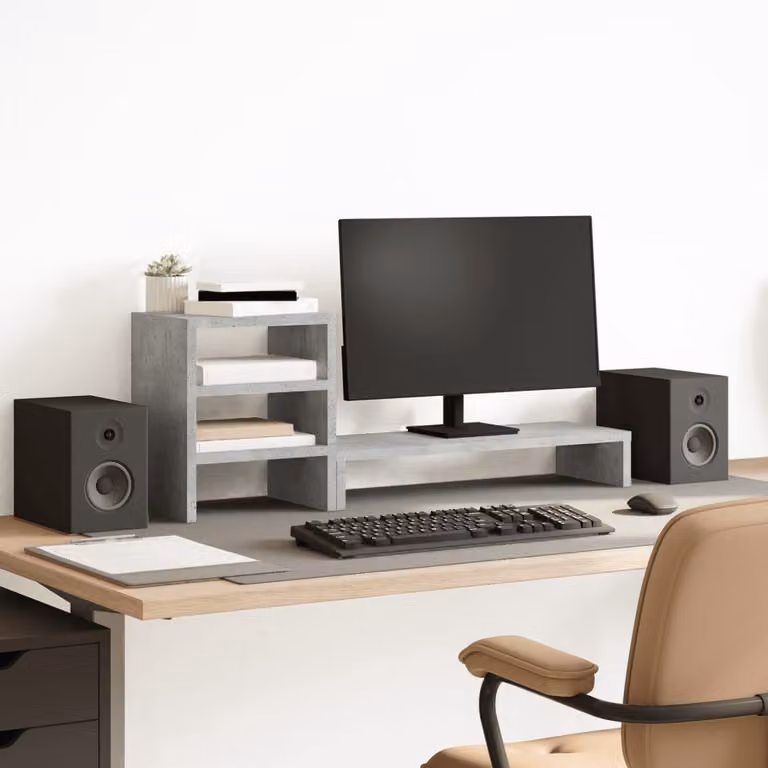 Supporto Monitor con Organizzatore vidaXL in Truciolato Grigio Cemento L: 30 cm, P: 30 cm, H: 20 cm