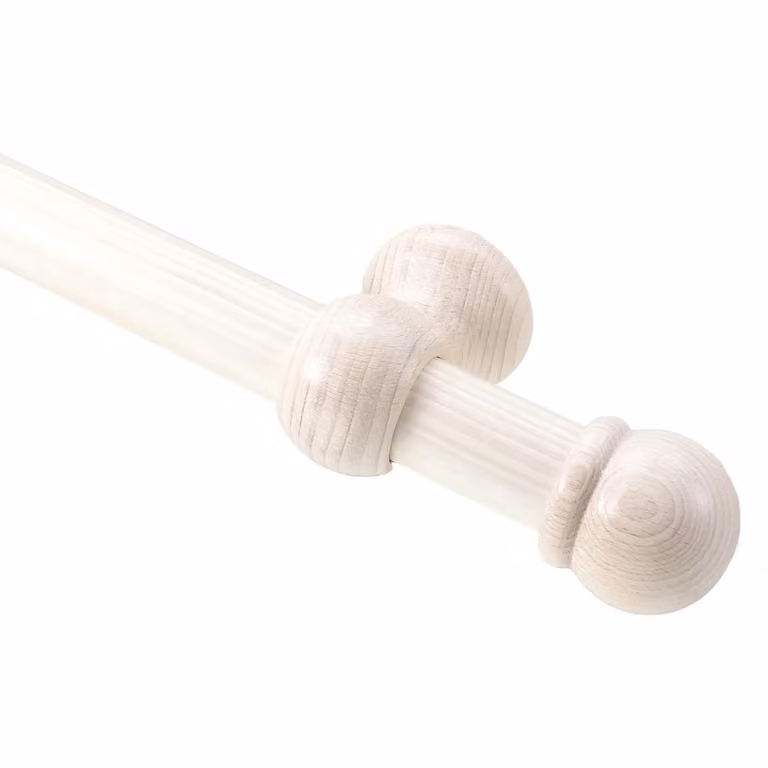 Kit Bastone per Tende Elisa BBline in Legno Sbiancato Bianco, Lunghezza: 200 cm, Diametro: 2,8 cm