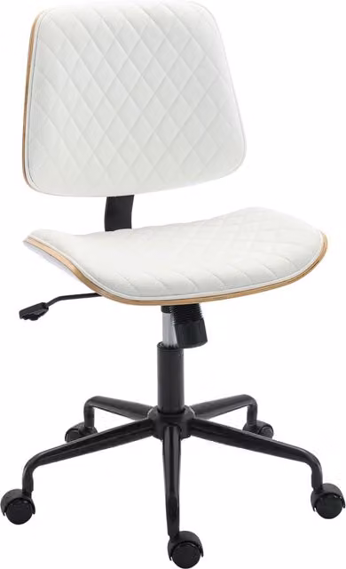 Sedia da scrivania girevole HOMCOM senza braccioli con schienale curvo e seduta a U, regolabile in altezza e basculante, colore bianco
