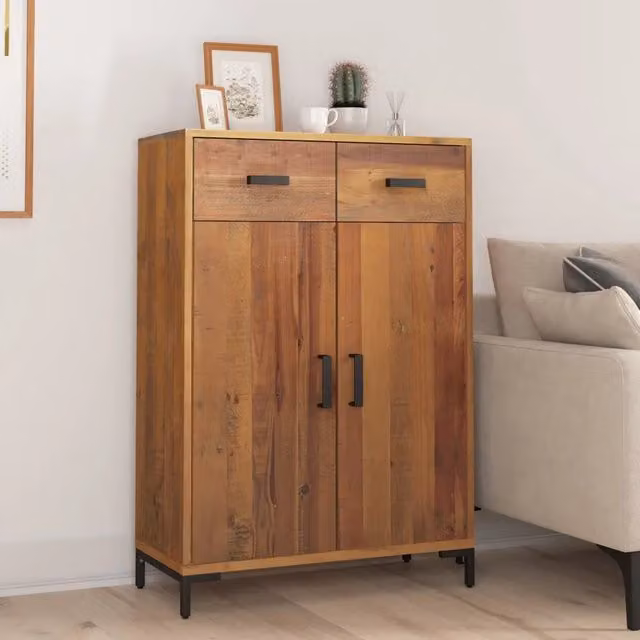 Scarpiera a parete in legno di pino e metallo stile industrial vidaXL, marrone opaco, L: 75 cm, P: 40 cm, H: 110 cm