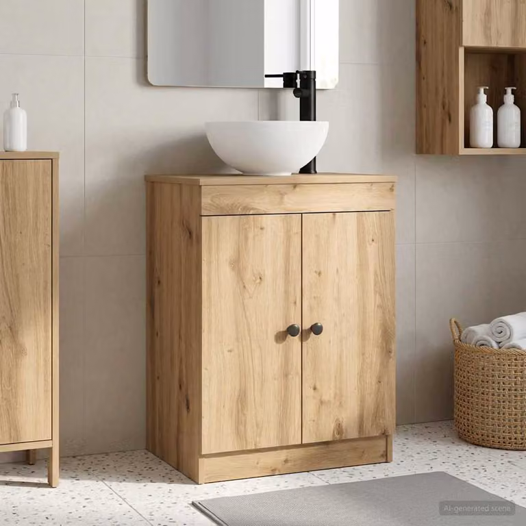 Mobile da bagno con lavabo vidaXL in stile moderno, colore marrone, L: 54 cm, P: 35 cm, H: 83 cm