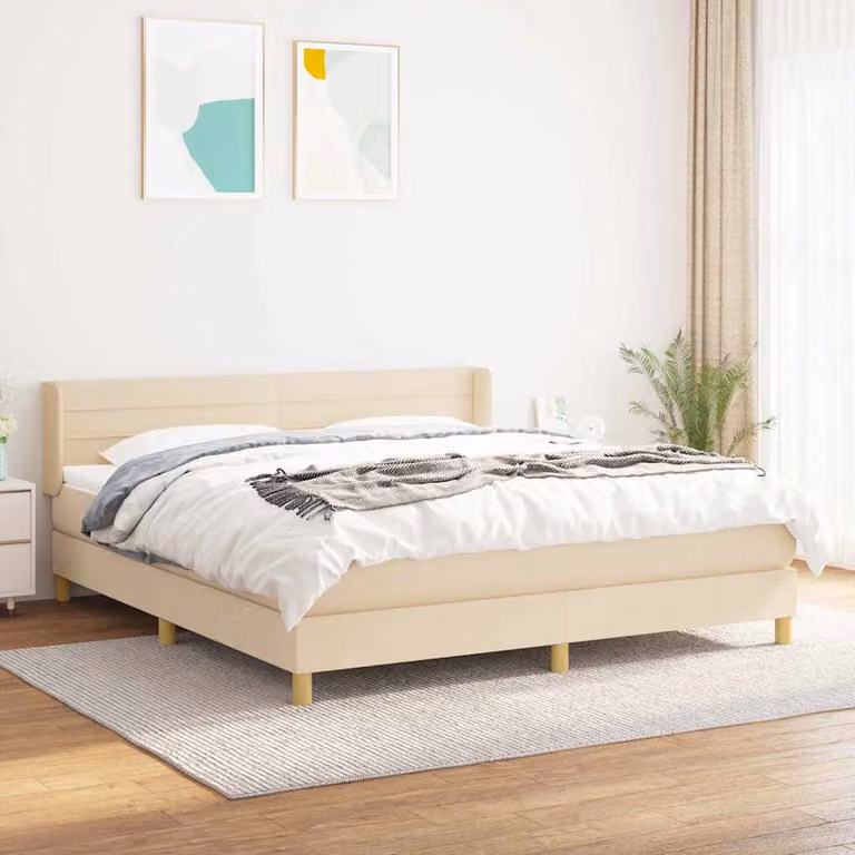 vidaXL Letto Ibrido con Giroletto a Molle e Materasso in Tessuto Beige e Bianco L/P/H: 180 x 200 x 88 cm