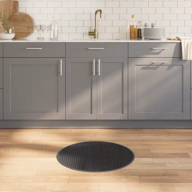 Tappeto rotondo moderno vidaXL in bambù e polipropilene, colore grigio, Diametro: 60 cm