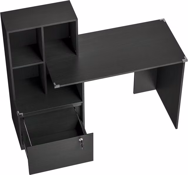 Scrivania per Computer HOMCOM con Libreria a 4 Scomparti e Cassetto con Serratura, L/P/H: 126 x 50 x 109 cm, Nero