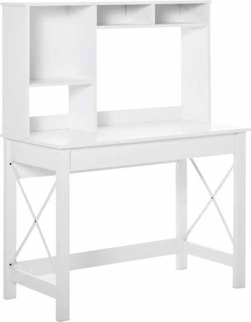 Scrivania con libreria HOMCOM in legno moderno con mensole e ampio piano, bianco, L 105 x P 50 x H 137,5 cm