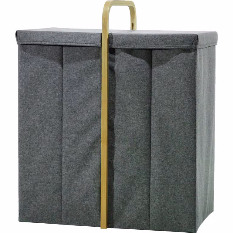 Cesta Portabiancheria Salvaspazio VESTIAMO CASA con 2 Scomparti e Manici, Grigio, H 65 x L 50 x P 32 cm