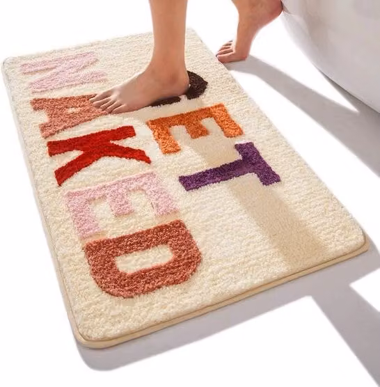 Tappeto per Bagno Antiscivolo QJHOMO in Microfibra Beige Multicolore L: 60 cm, P: 40 cm