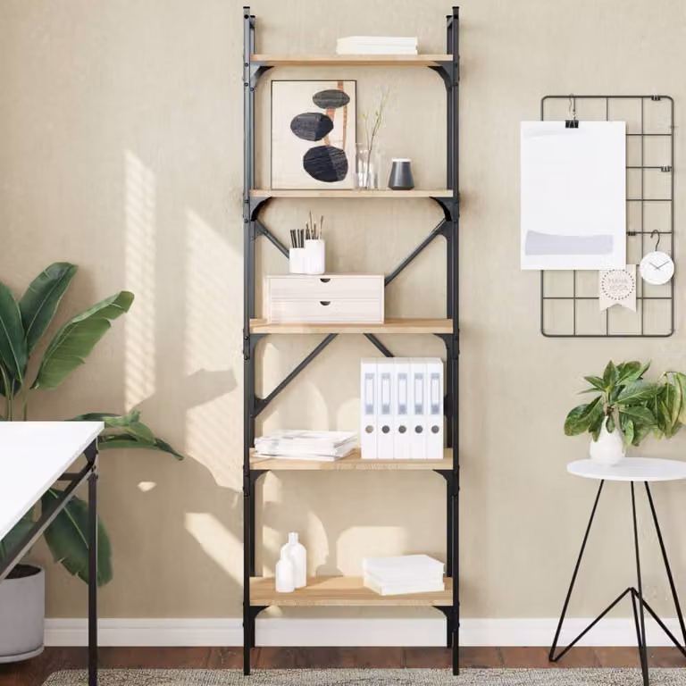 Libreria stile industrial vidaXL in legno e metallo color rovere, 5 ripiani, L: 56 cm, P: 31,5 cm, H: 174 cm