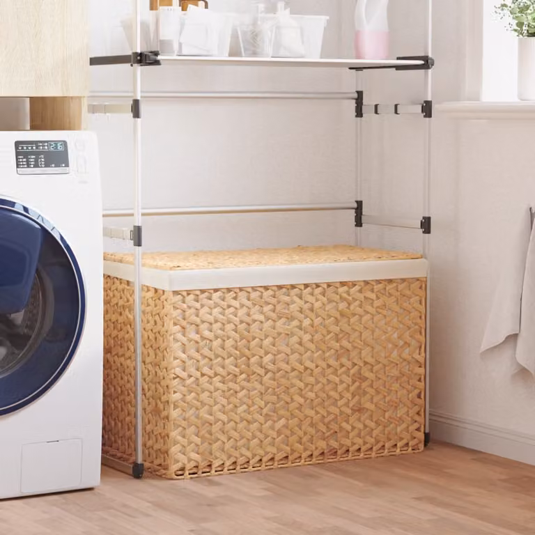 Cesto Portabiancheria a 3 Sezioni vidaXL con Coperchio e Maniglie, L/P/H: 75 x 42,5 x 52 cm, Colore Beige