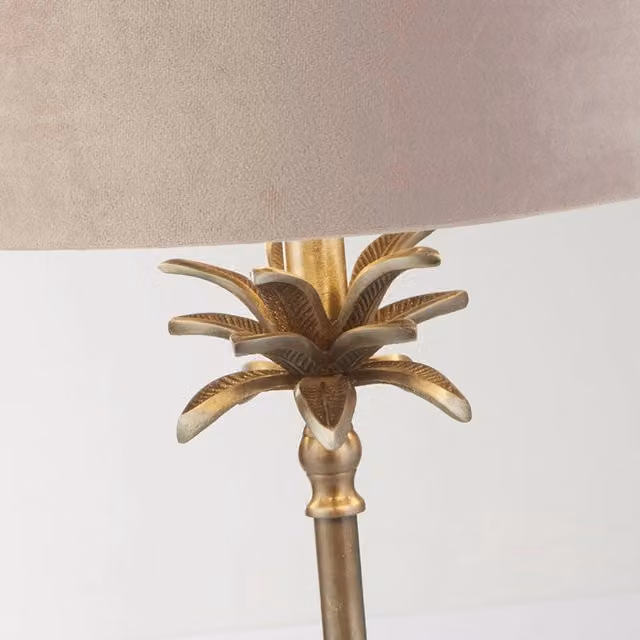 Lampada da scrivania SEARCHLIGHT Palma in ottone e velluto rosa con paralume cilindrico regolabile e attacco E27