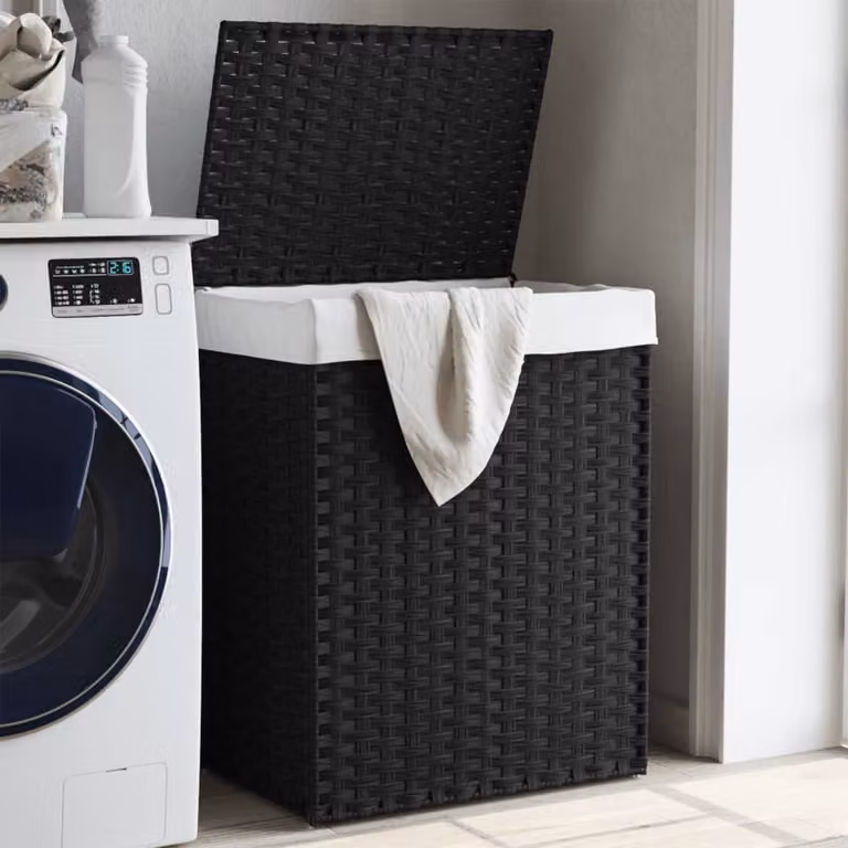 Cesto portabiancheria con coperchio vidaXL in polyrattan nero con maniglie e sacca rimovibile L/P/H: 46 x 33 x 60 cm