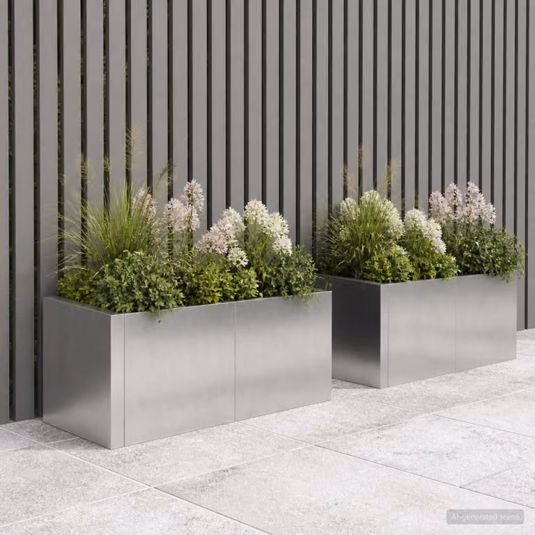 Set di 2 pezzi di aiuole rialzate vidaXL in acciaio inox argento L/P/H: 50 x 50 x 40 cm