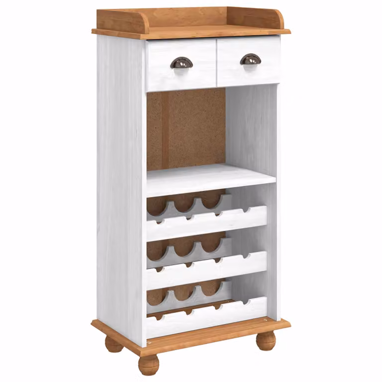Mobile per vino vidaXL ASKIM con top color miele e finitura bianca, L/P/H: 57 x 37 x 114 cm