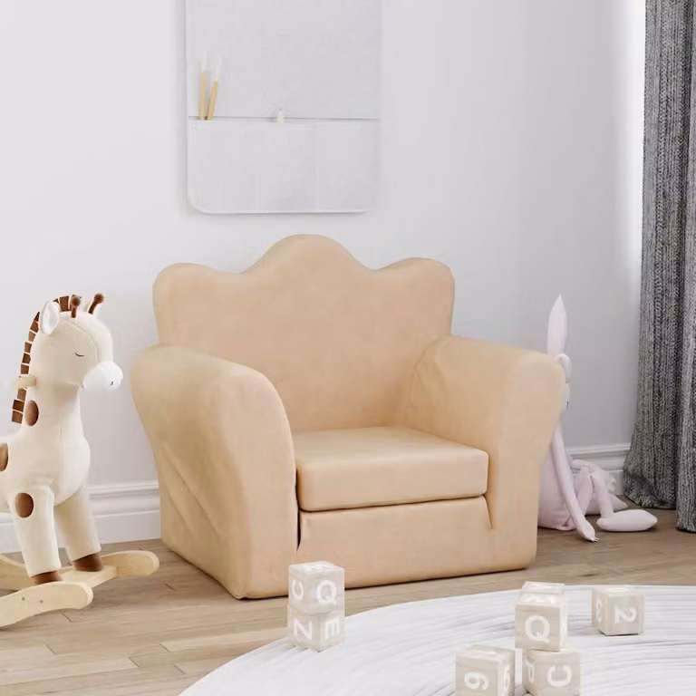 vidaXL Divano Letto per Bambini in Morbido Peluche Beige L: 140 cm, P: 54 cm, H: 45 cm