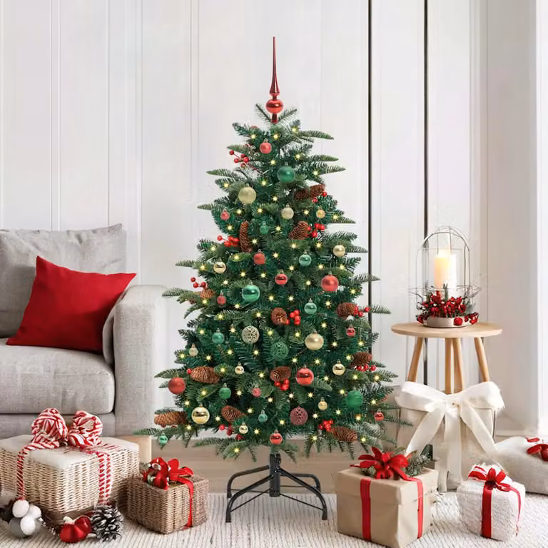Albero di Natale artificiale verde vidaXL con 150 LED luce bianca calda, Altezza: 150 cm