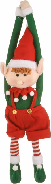 Pupazzo Elfo di Natale da appendere in tessuto rosso a righe, Altezza: 74 cm