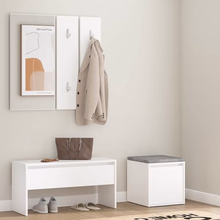 vidaXL Set di Mobili da Corridoio Moderno Bianco in Legno con Panca, Specchio e Scarpiera