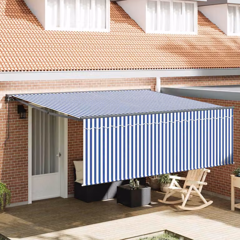 Tenda retrattile vidaXL in poliestere e alluminio, Blu e Bianco, L 400 x P 300 cm