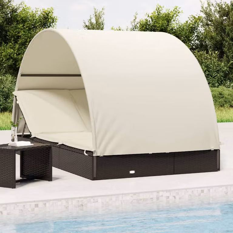 vidaXL Lettino Doppio con Tetto Rotondo Nero in Polyrattan e Acciaio Verniciato a Polvere L: 211 cm, P: 112 cm, H: 140 cm