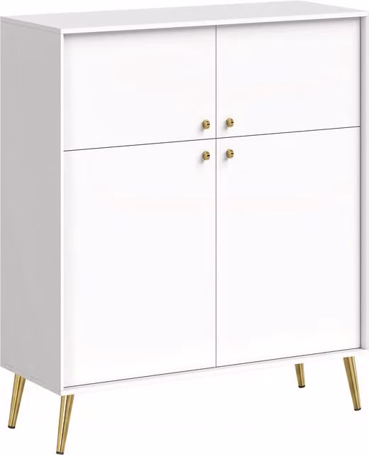 Madia moderna HOMCOM con 4 ante soft-close e piedi in metallo, bianco crema e oro, Larghezza: 105.4 cm