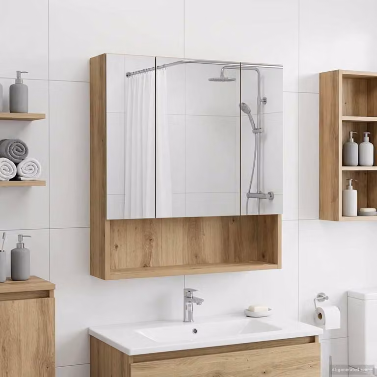 Mobiletto da bagno moderno vidaXL in legno rovere marrone con ante in vetro e ripiani interni, L/P/H: 60,0 x 14,5 x 70,0 cm