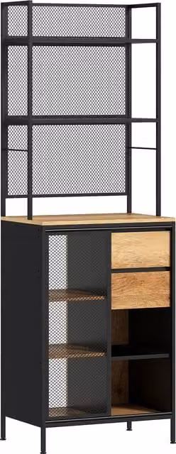 Credenza da cucina HOMCOM in stile industriale con piano di lavoro, ante scorrevoli e mensole aperte, colore marrone, L: 60 cm, P: 40 cm, H: 180 cm