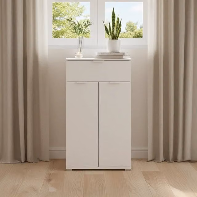 Armadietto Bianco The White Stone con 2 Ante e Cassetti Interni in MDF per Camera o Bagno L/P/H: 60 x 38 x 105 cm