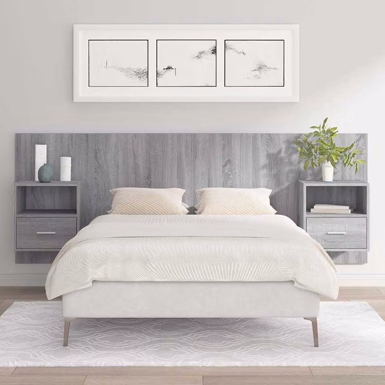 vidaXL Testiera Letto con Comodini Integrati in Legno Grigio L: 120 cm, H: 80 cm, P: 80 cm