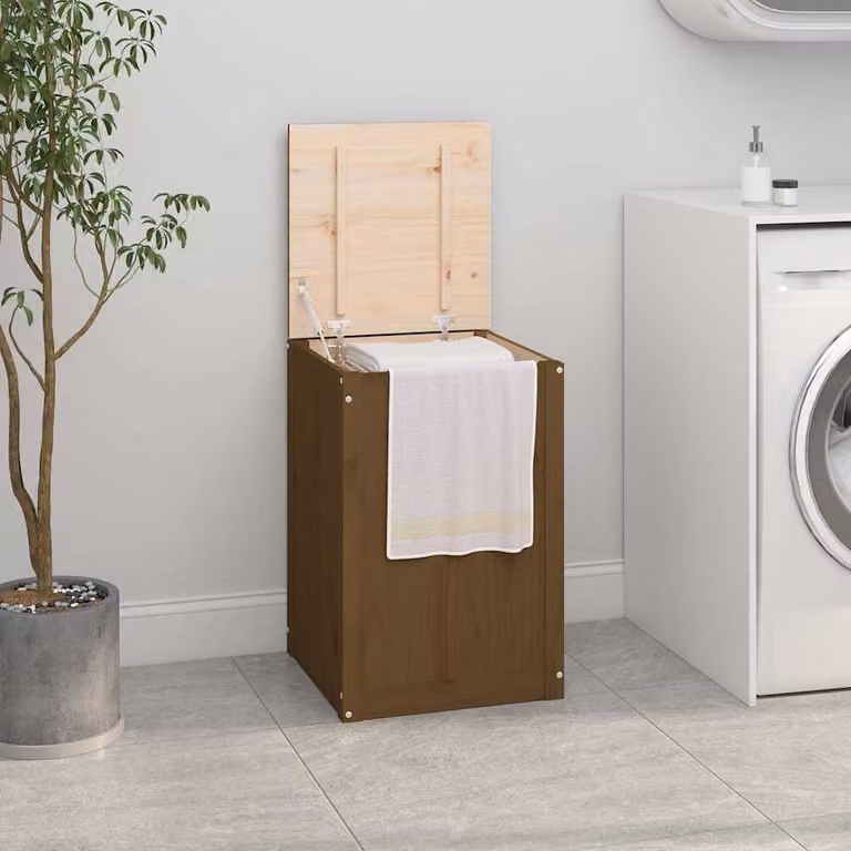 Contenitore per bucato vidaXL in legno di pino con coperchio, colore marrone, L 44 cm x P 44 cm x H 66 cm