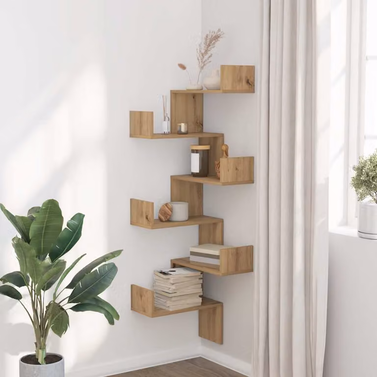 Scaffale Angolare da Muro vidaXL in Legno Rovere Marrone L/P/H: 45 x 45 x 147 cm