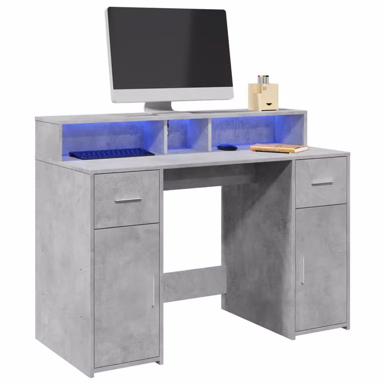 Scrivania moderna vidaXL con luci LED per computer, colore grigio, L 120 x P 70 x H 91 cm